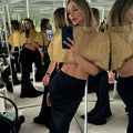 Women Gold Sparkle Capelet Top Elegant Shiny Tweed Shoulder Wrap Turtleneck Short Cloak 2026 Spring Lady Evening Party Outfit