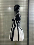 Women Sexy Halter Off the Shoulder Striped A-Line Mini Bandage Dress Celebrate Red Carpet Evening Party Cocktail Outfit