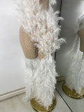 Women Sexy Luxury Rhinestone Mesh Feather Sheer See Through Long Celebrity Birthday Dress Cocktail Nightclub Performance Costume