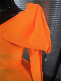 Orange Color Women Long Sleeve One Shoulder Big Bow Bodycon Midi Bandage Dress Elegant Evening Party Birthday Cocktail Wear