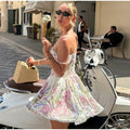 Feminine Floral Print Lace Trim Cami Mini Dress Sweetheart Neckline Ruffle Hem 2026 Summer Holiday Women Casual Sweet Vestido