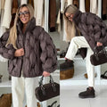 Women Casual Short Padded Puffer Coat Stand Collar Zipper Closure Elastic Cuff Quilted Loose Jacket 2026 Winter Street Outerwear