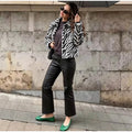 Women Chic Zebra Print Faux Fur Cropped Jacket Lapel Collar Single Breasted Warm Short Coat Autumn Winter Fashion Street Jackets