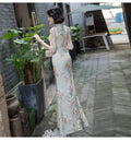 Elegant Female Qipao Dress Retro Mandarin Collar Cheongsam Sexy Mermaid Evening Party Dress Applique Vestidos De Festa