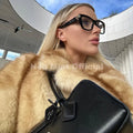 Runway Fashion Yellow Striped Maxi Long Faux Fur Coat Jacket Women Winter Brand Fluffy Fox Fur Overcoat Girls Outerwear