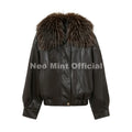 Exclusive Faux Raccoon Fur Collar Brown PU Leather Jacket Women 2026 Winter Warm Windproof Insulation Faux Leather Coat