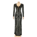 Gorgeous Crystal Gown for Womens Beautiful Deep V Neck Rhinestone Maxi Dress Sexy Clubwear Special Occasion Outfits