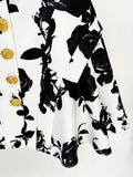 2026 Summer New Fashion White Shirt With Rose Metal Buckle Printed Short Skirt Two Piece Set Blouse Mini Skirt Set Outfit