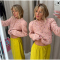 Women Crew Neck Knit Cardigan Single‑Breasted Metal Buttons Long Sleeve Cropped Sweater Coat Pockets Casual Knitwear Outerwear