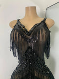 Sparkly Diamonds Sequins Fringes Luxury Jumpsuit Gold Sleeveless Mesh Performance Dance Costume Nightclub Singer Stage Rompers