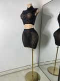Sexy Sleeveless Crop Top Skirt Women's Sets Sparkly Luxury Diamonds See Through Mesh Stage Outfit Performance Singer Costume