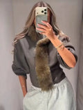 Women Olive Green Fur Collar Oversized Long Sleeve Fuzzy Trim Open Front Knit Cardigan Sweater Fall 2026 Casual Trendy New Wears