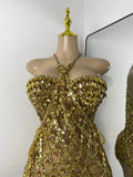 Luxury Sparkly Sequins Diamonds Short Skirt Two Pieces Sets Birthday Dress Women Sexy Performance Costume Singer Stage Outfit