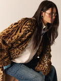 Leopard Print Faux Fur Long Coat Women Plush Belted Waist V Neck Loose Fit Thick Maxi Coats Warm Winter Elegant Luxury Outerwear