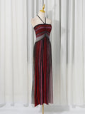 Colorblock Striped Holiday Long Dresses for Women Halter Sleeveless Slimming High Waist Backless Temperament Dress Female