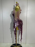 Luxury Diamonds Birthday Evening Party Bar Nightclub Stage Costume Sexy Purple One Shoulder Mesh See Through Bodycon Mini Dress
