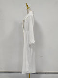 Minimalist Office Dress for Women Notched Colalr Long Sleeve High Waist Slimming Split Design Solid Dresses Female