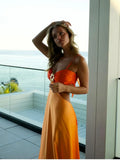 2026 Chic Gradient Hollow Out Maxi Dress Women Sexy Backless Sleeveless Sling Long Dress Summer Vacation Boho Beach Satin Outfit