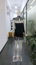 Sexy Lace Patchwork Mini Sheath Dress Elegant Women's Turtleneck Black Short Bodycon Dresses Summer Party Evening Club Wear 2026