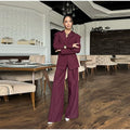 Women Solid Lapel Neck Top Pant Suit Set Elegant Full Sleeve Single Breasted Slim Coat Leg Loose Pants Suit Lady New Chic Sets