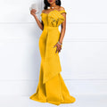 Winter Women Slash Neck Short Sleeve Pearl Dress Sexy Office Lady Africa Evening Night Club Party Long Maxi Dresses GL05143