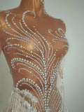 Sparkly Rhinestone Sequins Tassel Sexy Mesh See Through Dress Women Evening Birthday Party Nightclub Dance Singer Stage Outfit