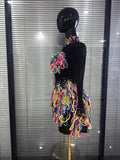 Colorful Draped Shining Rhienstones Women Long Sleeve Sexy Mesh Bodycon Mini Dress Nightclub Bar Singer Party Performance Wear