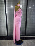 3 Colors Women Sexy Strapless Shining Crystal Bodycon Long Bandage Dress Evening Party Celebrate Elegant Cocktail Outfit