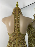 Luxury Sparkly Rhinestone Shining Sequins Women Sexy Transperant High Neck Bodycon Mini Birthday Dress Party Performance Costume