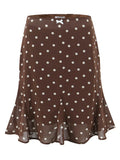 Casual Coffee Polka Dot Two Piece Set for Women Lace Trim Cami Sheer Mesh Ruffled Midi Skirt Set for Vintage Dates