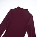 Chic Burgundy Long Sleeve Midi Dress for Women High Neck Slim Ruched Asymmetrical Skirt for Business Social Events