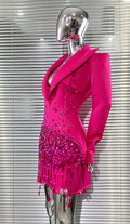 Luxury Rhinestone Sequin Pearl Glam Low Cut Suit Dress Women's Fashion Party Performance Evening Gown Vestidos De Ocasião Formal
