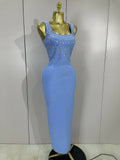 Luxury Birthday Gowns Elegant Diamonds Sleeveless Bodycon Bandage Long Dress High Street Celebrate Evening Prom Club Party Dress