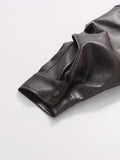 French Retro Pu Leather Jacket for Women Stand Collar Long Sleeve Patchwork Button Temperament Loose Coat Female