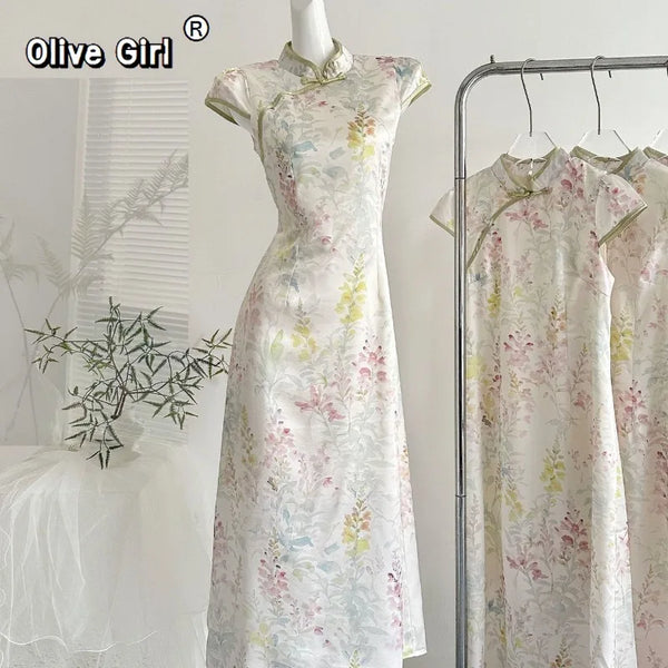 Olive Girl Red Embroidered Qipao for Garden Wedding 2026 Fairycore Photoshoot Everyday Wear S-XXL XS-3XL Plus Size Embroidered Romantic Cottagecore Garden Party Editorial Not Costume Qipao Cheongsam Chinese Dress Chinese Heritage Fashion Women