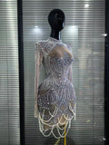 Sexy Pearl Full Diamond Hollow Dress Nightclub Bar Dj Gogo Dancers Stage Dress Female Singer Stage Performance Costume