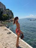 Women Orange Sequin Mini Dress Starfish Fish Applique Sheer Backless Halter Mesh Short Dress Lady Beach Party Vacation Vestidos