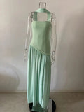 Irregular Slit Vacation Long Dress For Women Elegant Contrast Slim Ribbon Dress Back Lace Up Female Strapless Summer New
