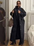 Stylish Solid Stand Collar Button Front Loose Maxi Trench Coat Batwing Long Sleeve Outerwear Women Autumn Daily Office Wear New