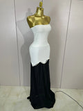 Women Elegangt Pearl Bandage Strapless TopAnd White Mesh Long Dress Two-piece Set Celebrity Evening Birthday Wedding Party Dress
