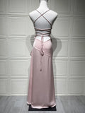 Sexy Satin Long Dress Luxury Ruffles Backless Bandage Evening Dresses Red Burgundy Blue Wedding Guest Cocktail Party Summer New