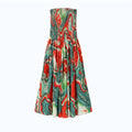 Lady Printed Strapless Dress Elegant Fashionable Colorful Waist Pleated Long Gowns Women Summer New Vacation Party Robes 2025