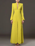 2026 Autumn New Fashion Petal Slit Design Slim V-Neck Long Dress Women'S Long Sleeved Elegant Dinner Party Evening Gown