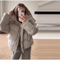 Women Hooded Stand Collar Cropped Puffer Jacket Zip Snap Button Loose Slim Short Quilted 2026 Casual Winter Warm Outerwear Coat