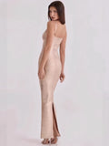 2026 Women Sexy New Sleeveless low-cut Striped Gold Long Dress Party Costume Bar Nightclub Stage Performance Clothing