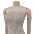 Beautiful Rhinestone Sheer Mesh Maxi Dress With Gloves Glam See-Through Diamonds Long One-Piece Dress Birthday Outfits