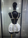 New White Color Women Sexy Halter Hollow Out Bodycon Mini Dress Celebrate Nightclub Party Bar Singer TV Show Performance Costume