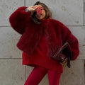 Women Fur Coat Women 2025 Plush Red Bomber Jacket Solid Crop Long Sleeve Jacket Warm Winter Coats Female Casual Coats