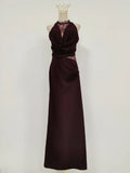 Solid Halter Spliced Lace Bodycon Long Dresses for Women Swing Collar High Waist Sexy Hot Girl Evening Gown Female