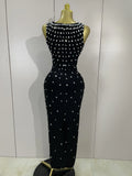 Elegant Birthday Gowns Luxury Diamonds Sleeveless Bodycon Bandage Long Dress High Street Celebrate Evening Prom Club Party Dress